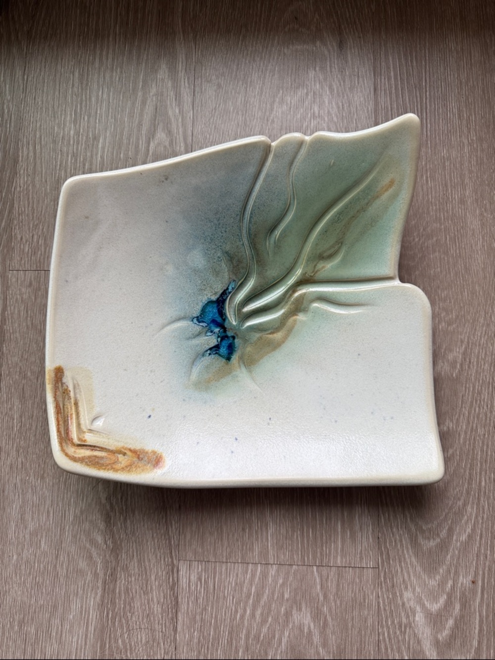Signed Pamela Rodger 11” Studio Pottery Plate Ocean Glaze Art Dish